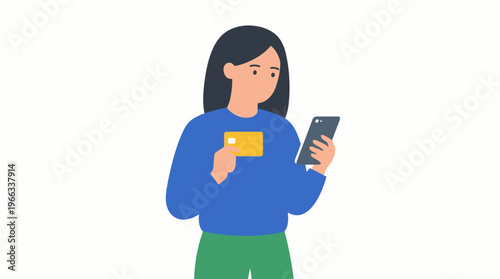 Woman holding credit card and smartphone for online shopping