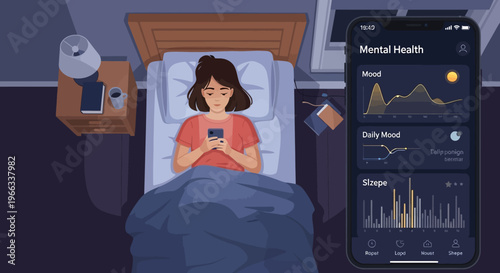 Woman lying in bed with smartphone.