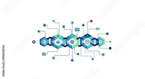 Abstract Blockchain Network Concept with Hexagonal Nodes and Connections