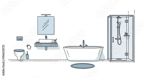 Bathroom Interior Design with Toilet, Sink, Bathtub, and Shower.