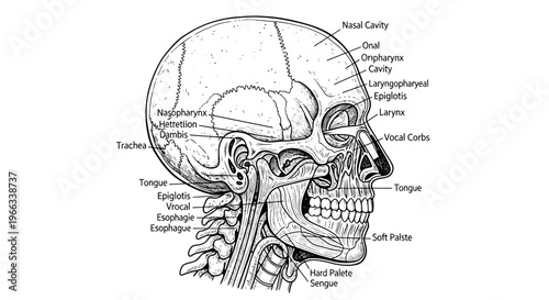 Anatomical Illustration of Human Skull and Neck Anatomy