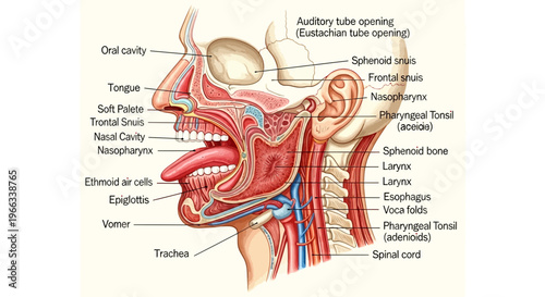 Anatomy of Human Head and Neck - Sagittal View with Labels