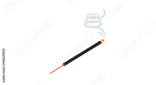 Burning Incense Stick with Smoke Swirls, Aromatic Relaxation