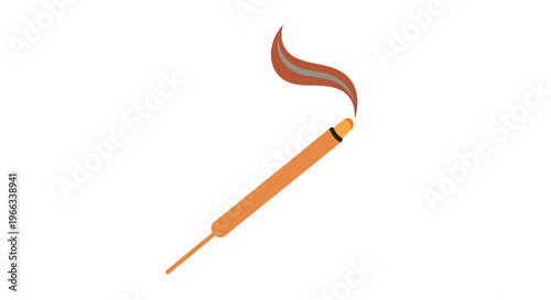 Burning Incense Stick with Smoke Wisps, Isolated on White Background