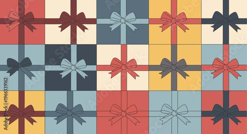 Colorful Gift Boxes Pattern with Ribbons and Bows