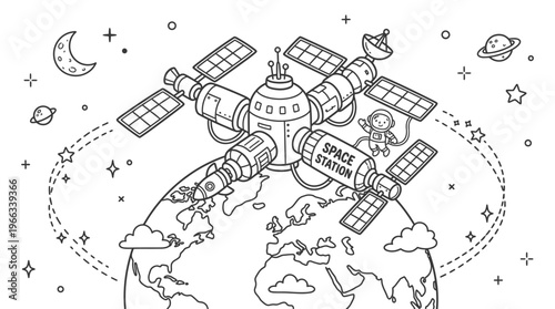 Space Station Orbiting the Earth Freely.
