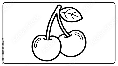 Two Cherries with Green Stem Leaf.