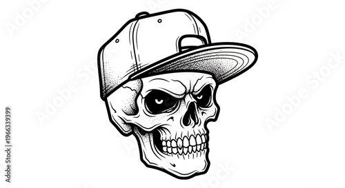 Cool Skull Wearing a Baseball Cap - Tattoo Style