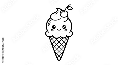 Smiling Cartoon Ice Cream Cone Character.