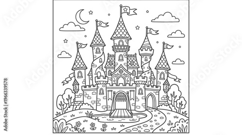 Fantasy Castle with Turrets and Towers.