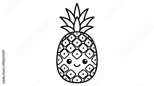 Smiling Pineapple Fruit Illustration Closeup.