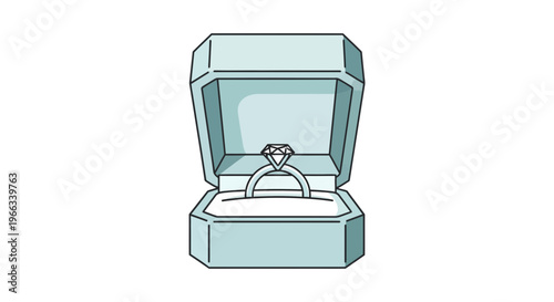 Diamond Engagement Ring in Open Blue Velvet Box, Proposal Icon