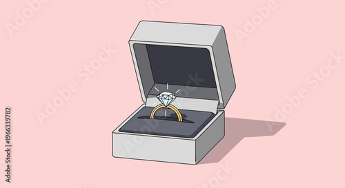 Diamond Engagement Ring in Open Box, Proposal Surprise, Celebration