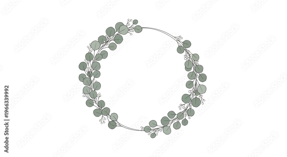 Fototapeta premium Elegant Eucalyptus Wreath Frame on White Background - Botanical Design