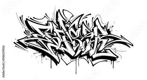 Dynamic Graffiti Art, Bold Black and White Tag, Urban Street Style