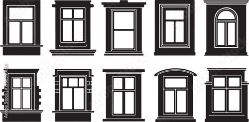 Various Black Windows on a White Background Illustration Set