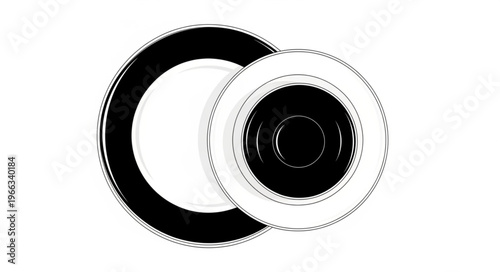 Abstract overlapping circles with contrasting black and white tones.
