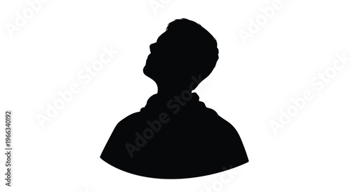 Striking black vector silhouette illustration of a person looking upwards with their head tilted back