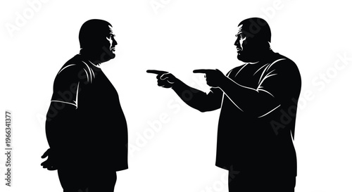 Vector illustration of two strong men engaged in a heated argument or confrontational disagreement.