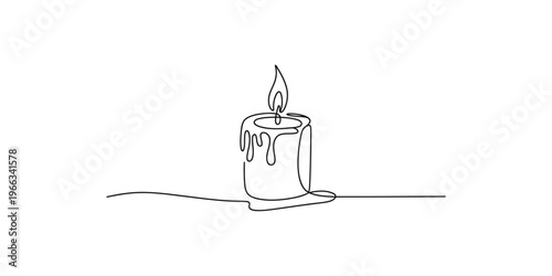 A line drawing of a melting candle with a flame on top burning brightly
