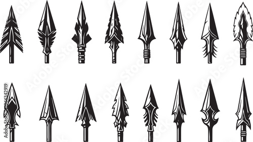 Collection of various arrowheads and spear tips illustrations