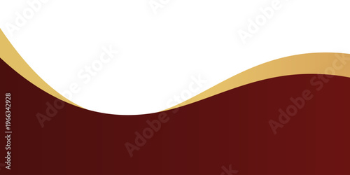 A sophisticated abstract vector background featuring flowing wave shapes in deep maroon and elegant gold. The design includes a large curved white area for text placement,