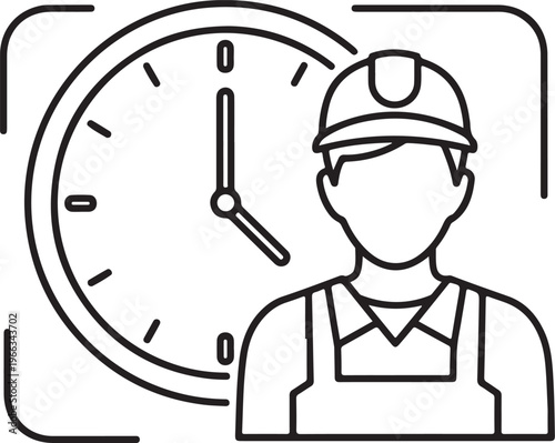 Construction worker and clock vector illustration time management concept.