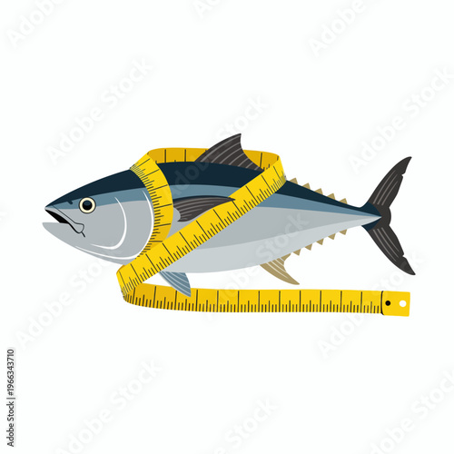 Tuna wrapped with a measuring tape, concept about weight loss
