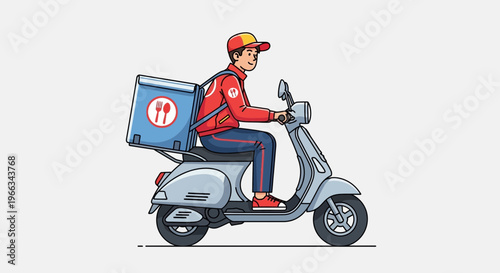 Food Delivery Courier Riding Scooter with Insulated Bag