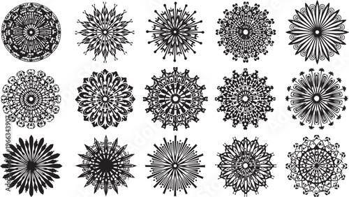 Collection of intricate black and white mandala designs patterns