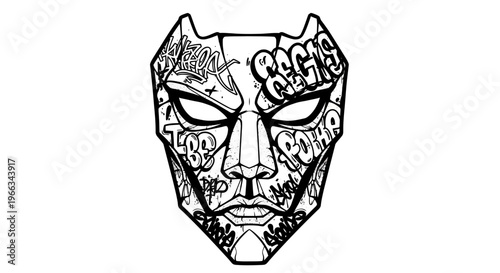 Graffiti Mask Art, Urban Street Art Design, Anonymous Face, Black and White