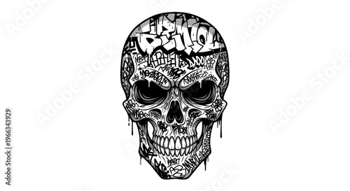 Graffiti Skull Illustration: Urban Art, Street Style, Tattoo Design, Black and White