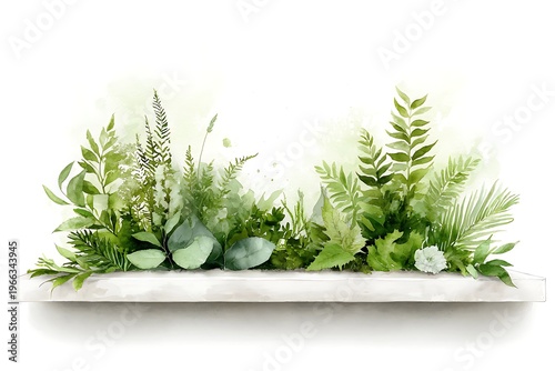 Lush Greenery with Various Leaves and Plants on a White Background for Nature Decor