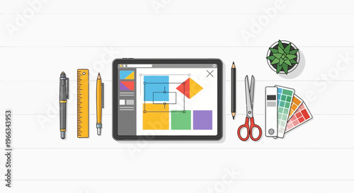Graphic Design Tools and Tablet - Flat Design Illustration