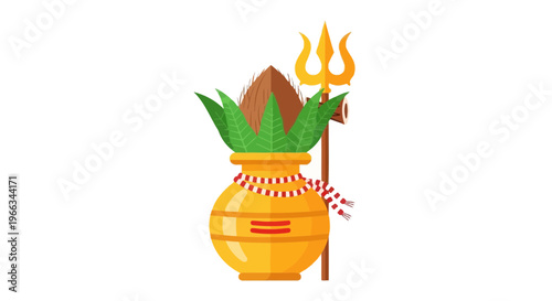 Hindu Kalash with Trident and Coconut for Religious Ceremony