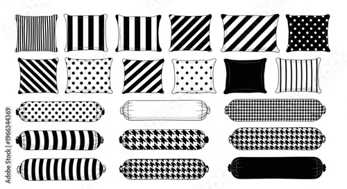 Black and White Patterned Pillows and Bolsters Collection.