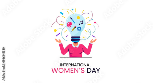 International Women's Day: Creative Idea Bulb with Art and Music Symbols