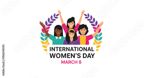 International Women's Day Diverse Group Celebrating 8 March