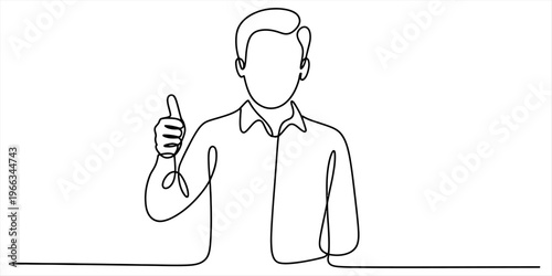 Minimalist one line art illustration of a businessman showing positive feedback with a thumb up Vector, illustration