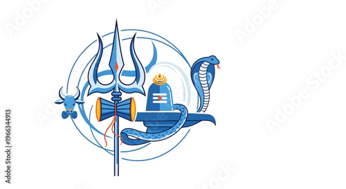 Lord Shiva Symbols: Trishul, Lingam, Serpent, Nandi Bull, Om - Hindu Deity Icon