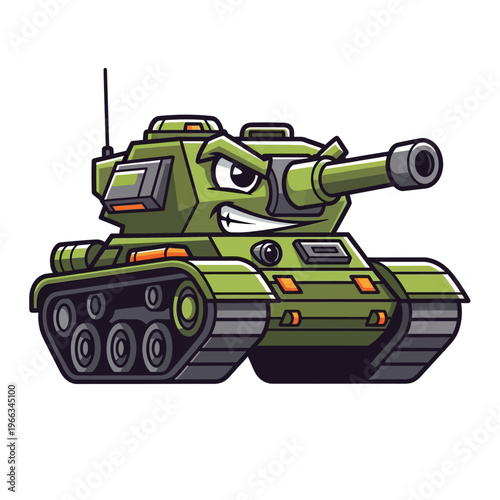 Cartoon Tank with Angry Face - Military Vehicle Illustration