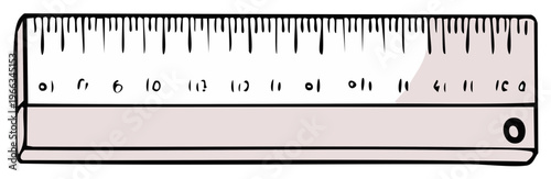 Simple hand drawn illustration of a ruler with inch and centimeter markings in a sketch style.