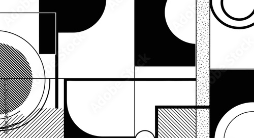 Abstract Geometric Black and White Pattern with Minimalist Shapes and Lines, Modern Graphic Design Background Illustration