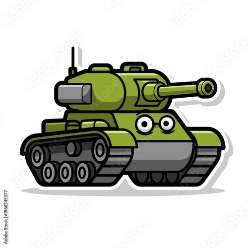 Cute Cartoon Tank Character Icon Vector Illustration