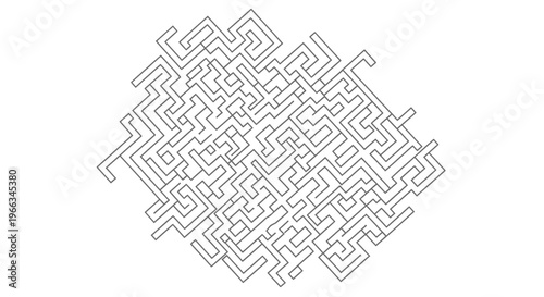 Abstract geometric maze pattern. Intricate labyrinth design with connecting lines, modern digital network background art.