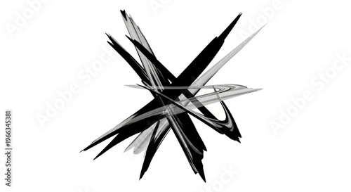 Dynamic Abstract Graphic with Black and Grey Chaotic Lines and Fragmented Shapes on White Background. Modern Digital Art Element.