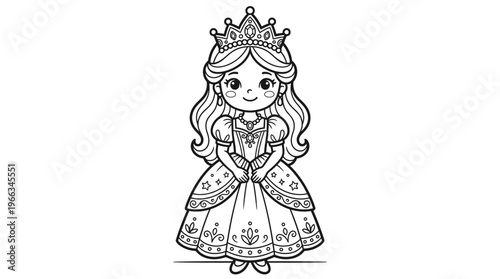 Little girl wearing a crown dress.