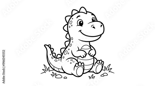 Smiling Cartoon Dinosaur Sitting Down.