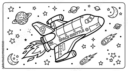 Space Shuttle Flies Through Galaxy.