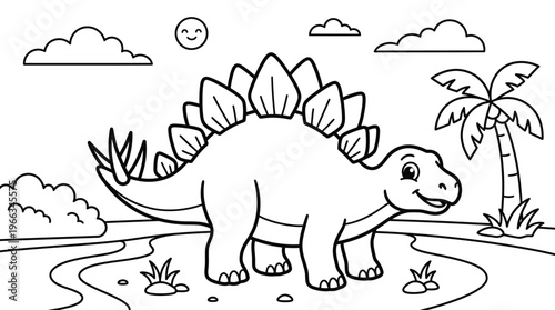 Stegosaurus dinosaur smiling and standing.